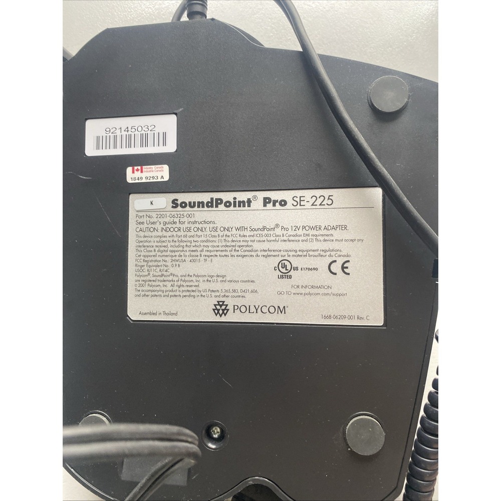 Polycom SoundPoint Pro SE-225 2 Line Professional Conference Phone w/Power Suppl - Picture 9 of 10